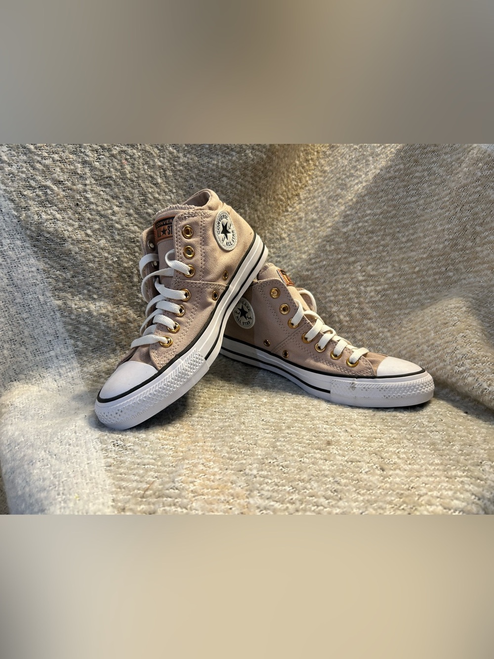 Converse Low Top Canvas Sneakers - Light Taupe and White EUC